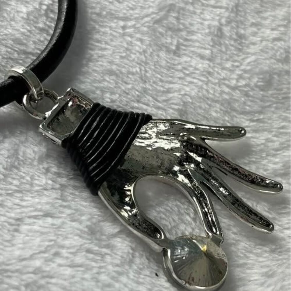 Shop Shu Shu Mystical Witchy Hand Crystal Pendant Necklace Silver Tone Black